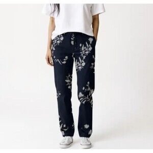 NEW JOIE Daltona Floral Print Wide Leg Pant Women Medium Navy Blue Palazzo